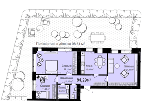 3-комнатная 84.29 м² в ЖК Vlasna от 23 000 грн/м², с. Ходосовка