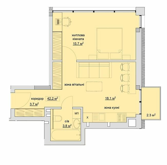 1-комнатная 42.2 м² в ЖК Grand Village от 19 500 грн/м², с. Сокольники