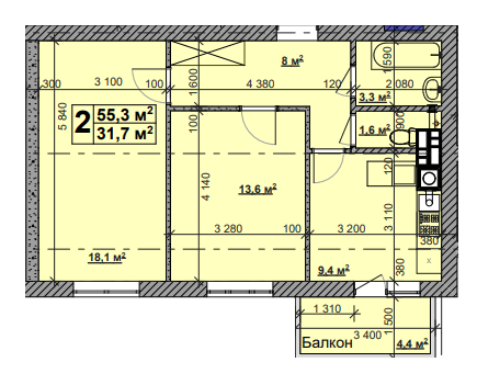 2-кімнатна 55.3 м² в ЖК Нова Конча-Заспа від 26 000 грн/м², с. Ходосівка