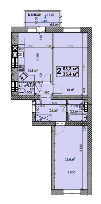 2-кімнатна 63.3 м² в ЖК Нова Конча-Заспа від 26 000 грн/м², с. Ходосівка