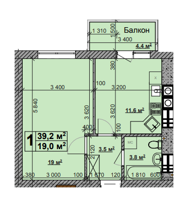 1-кімнатна 39.2 м² в ЖК Нова Конча-Заспа від 26 000 грн/м², с. Ходосівка