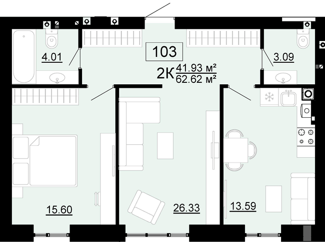 2-кімнатна 62.62 м² в ЖК City Lake від 17 500 грн/м², с. Шевченкове