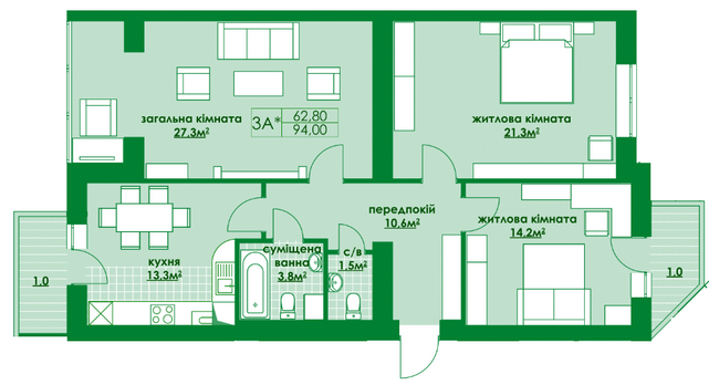 3-комнатная 94 м² в ЖК Квартал Парковый от 12 200 грн/м², г. Обухов