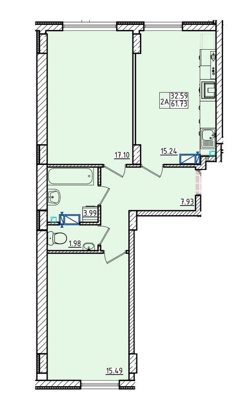 2-кімнатна 61.73 м² в ЖК Кольоровий бульвар від 16 750 грн/м², м. Чорноморск