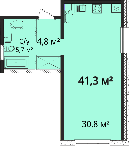 1-комнатная 41.3 м² в Апарт-комплекс Литературный от 24 350 грн/м², Одесса