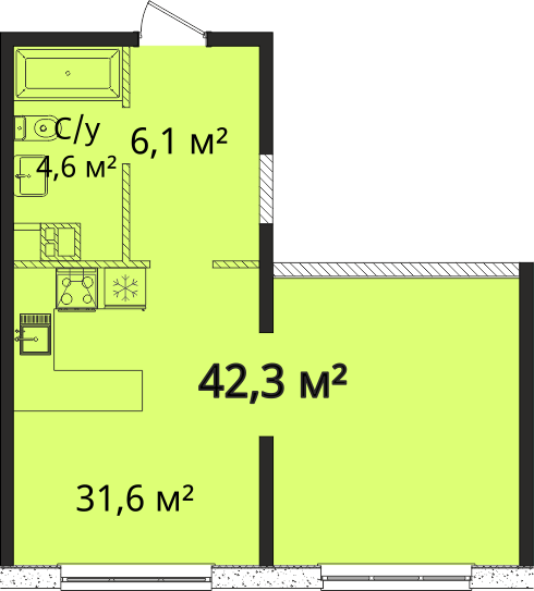 1-комнатная 42.3 м² в Апарт-комплекс Литературный от 24 350 грн/м², Одесса
