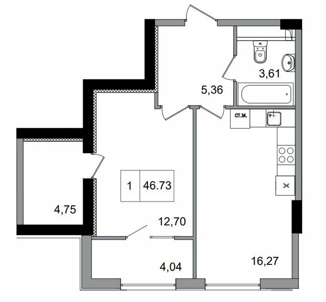 1-комнатная 46.73 м² в ЖГ ARTVILLE от 22 250 грн/м², пгт Авангард