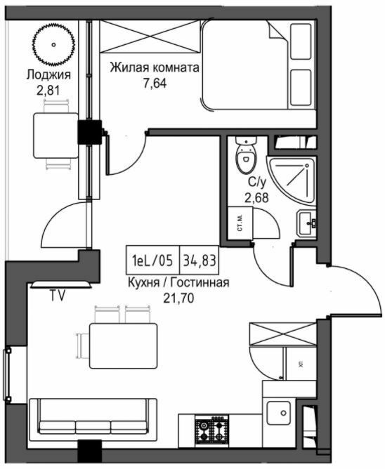 1-комнатная 34.83 м² в ЖГ ARTVILLE от 23 650 грн/м², пгт Авангард