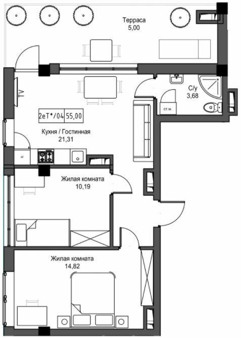 2-комнатная 55 м² в ЖГ ARTVILLE от 17 550 грн/м², пгт Авангард