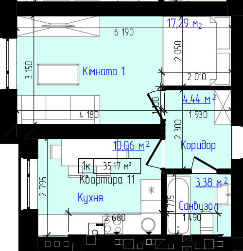 1-кімнатна 35.17 м² в ЖК Viking Home від 16 500 грн/м², м. Ірпінь