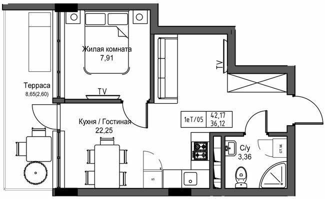 1-комнатная 36.12 м² в ЖГ ARTVILLE от 23 650 грн/м², пгт Авангард