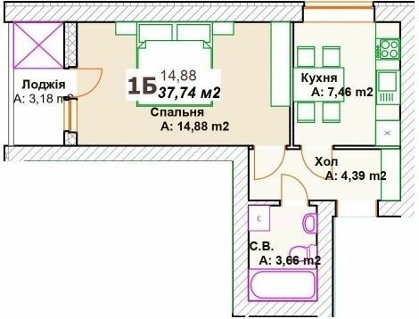 1-комнатная 37.74 м² в ЖК Премиальный от 26 000 грн/м², г. Ирпень