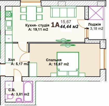 1-комнатная 44.44 м² в ЖК Премиальный от 26 000 грн/м², г. Ирпень