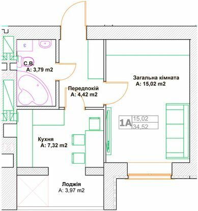 1-кімнатна 34.52 м² в ЖК Фортуна-2 від 27 400 грн/м², м. Ірпінь