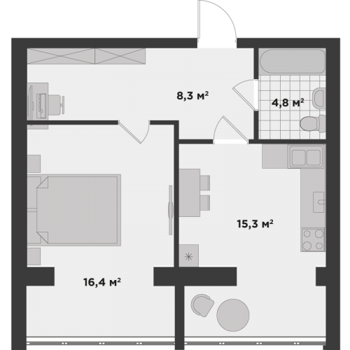 1-комнатная 44.8 м² в ЖК Millennium State от 20 300 грн/м², г. Буча