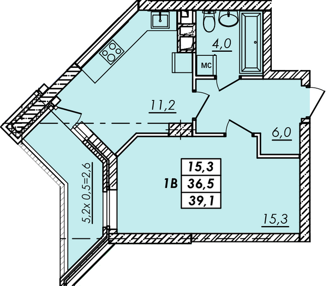 1-кімнатна 39.1 м² в ЖК RealPark від 18 750 грн/м², Одеса