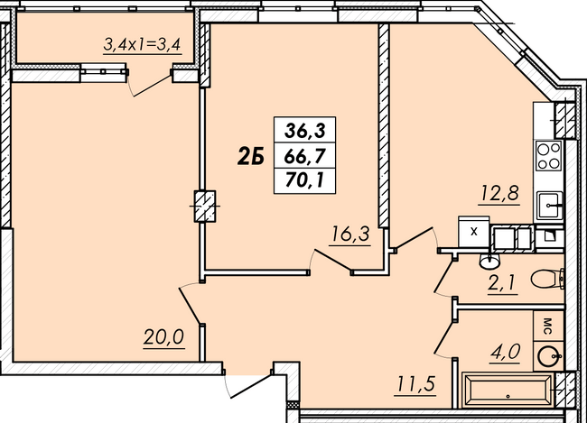 2-комнатная 70.1 м² в ЖК RealPark от 16 950 грн/м², Одесса