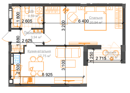 1-кімнатна 48.98 м² в ЖК Гостомель Residence від 18 800 грн/м², смт Гостомель