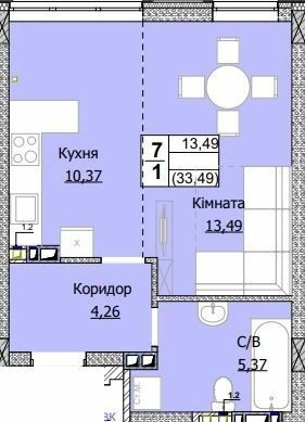 1-кімнатна 33.49 м² в ЖК Гостомель Сіті від 21 000 грн/м², смт Гостомель