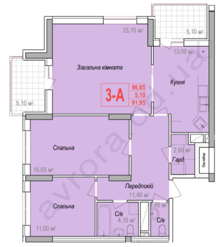 3-кімнатна 91.95 м² в ЖК Аврора від 20 700 грн/м², Одеса