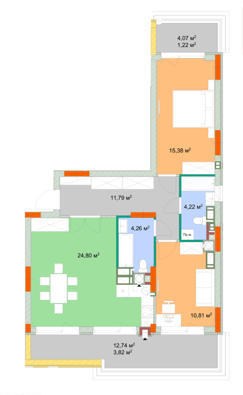 2-комнатная 76.3 м² в ЖК На Прорезной от 24 300 грн/м², пгт Гостомель