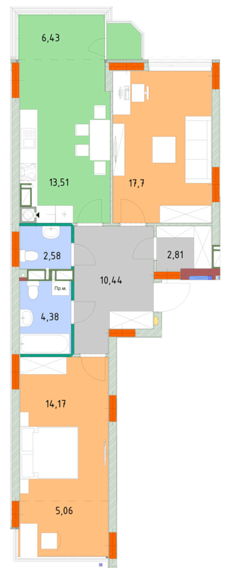 2-кімнатна 77.07 м² в ЖК На Прорізній від 24 300 грн/м², смт Гостомель