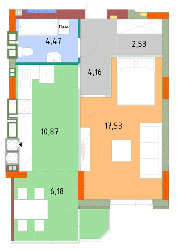 1-кімнатна 45.82 м² в ЖК На Прорізній від 23 000 грн/м², смт Гостомель