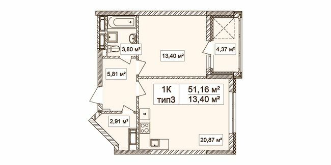 1-комнатная 51.16 м² в ЖК Лукьяновский каскад от 41 213 грн/м², Киев