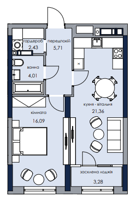 1-кімнатна 53.88 м² в ЖК Новий Автограф від 49 200 грн/м², Київ