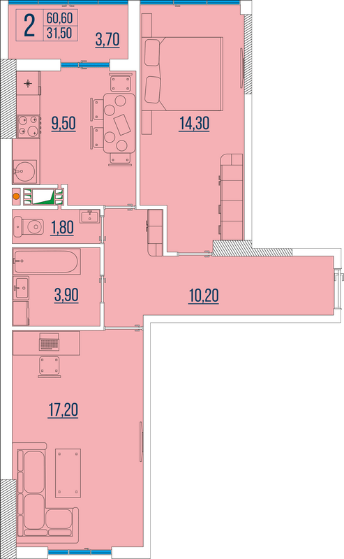 2-кімнатна 60.6 м² в ЖК Бульвар Акацій від 23 700 грн/м², Одеса