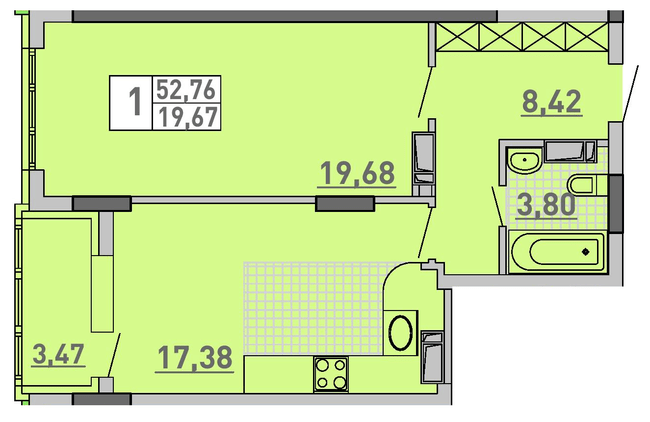 1-кімнатна 52.76 м² в ЖК Паркове місто від 40 850 грн/м², Київ