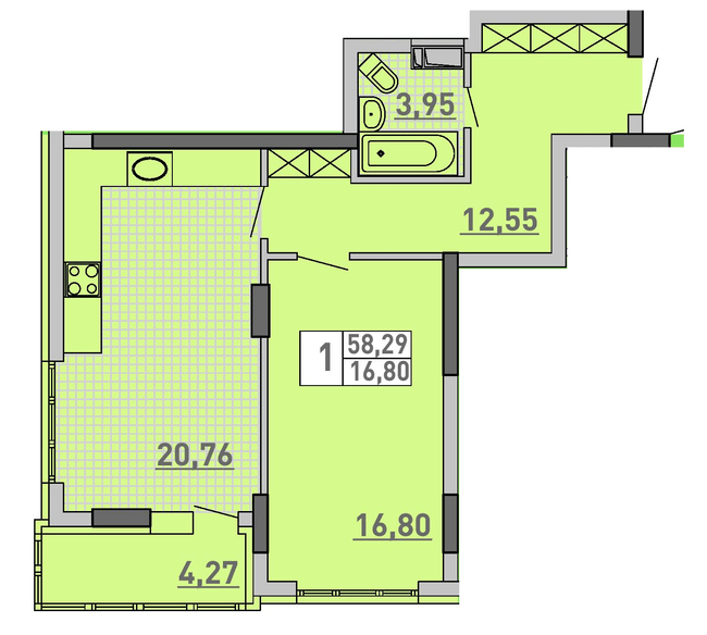 1-комнатная 58.29 м² в ЖК Паркове місто от 40 850 грн/м², Киев