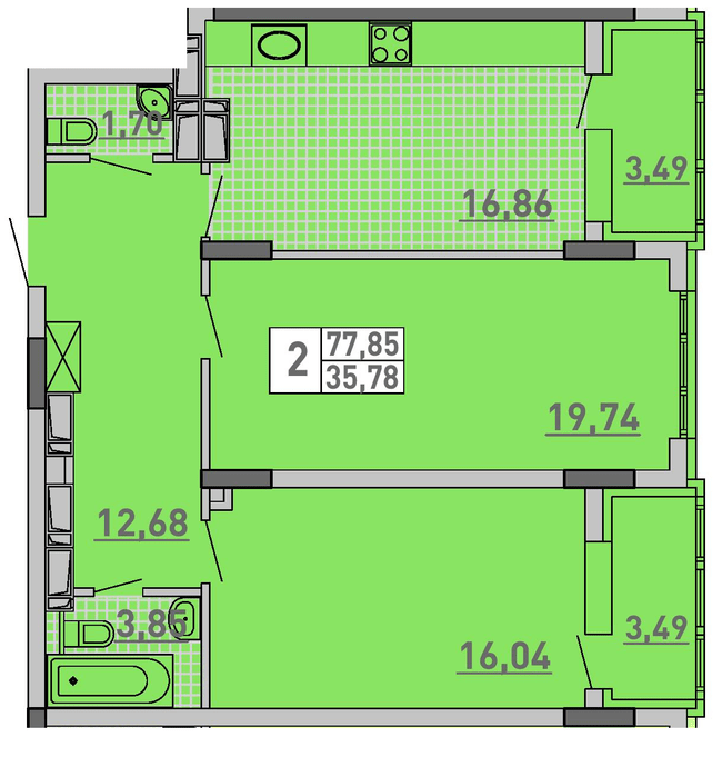 2-комнатная 77.85 м² в ЖК Паркове місто от 42 900 грн/м², Киев