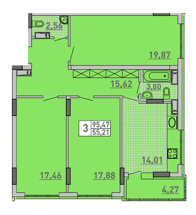 3-кімнатна 95.47 м² в ЖК Паркове місто від 37 350 грн/м², Київ