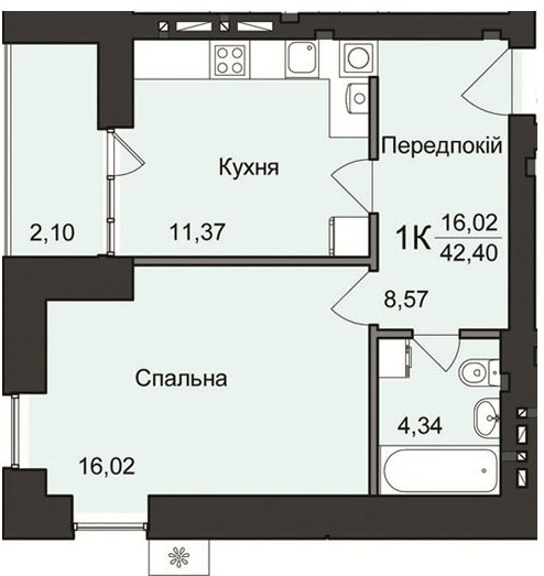 1-кімнатна 42.4 м² в ЖК Будинок №2 від 20 500 грн/м², м. Бориспіль