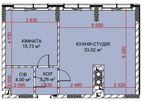 1-кімнатна 56.01 м² в ЖК Riverside від 34 500 грн/м², с. Погреби