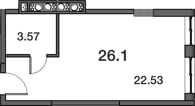 1-комнатная 26.01 м² в ЖК Новая Европа от 16 850 грн/м², с. Иличанка