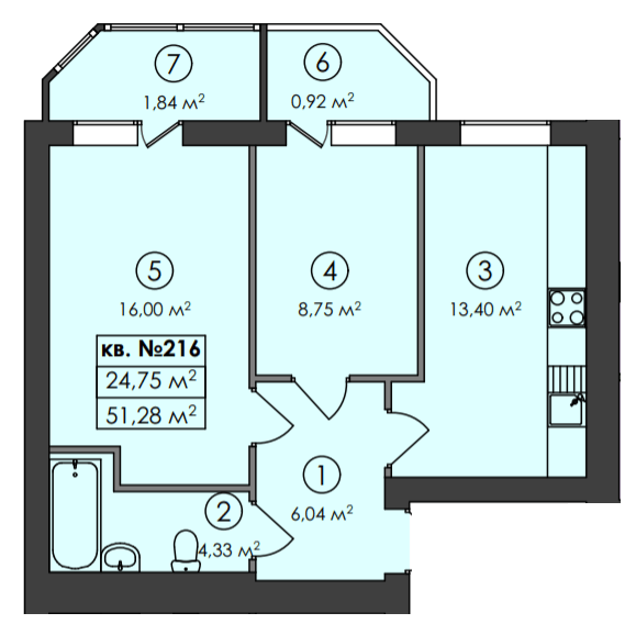 2-комнатная 51.28 м² в ЖК Family-2 от 26 550 грн/м², с. Гатное