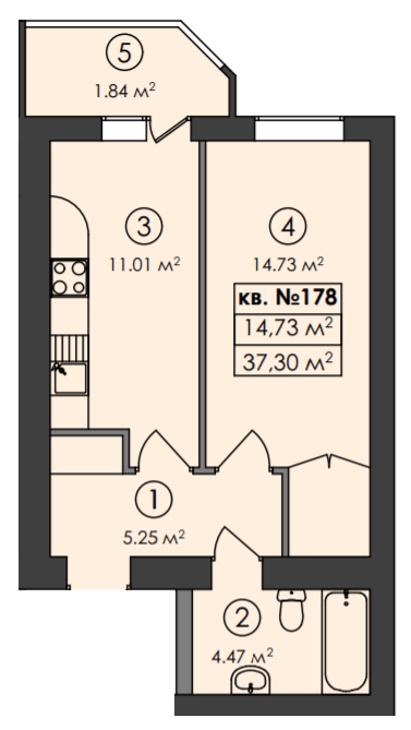 1-комнатная 37.3 м² в ЖК Family-2 от 18 100 грн/м², с. Гатное