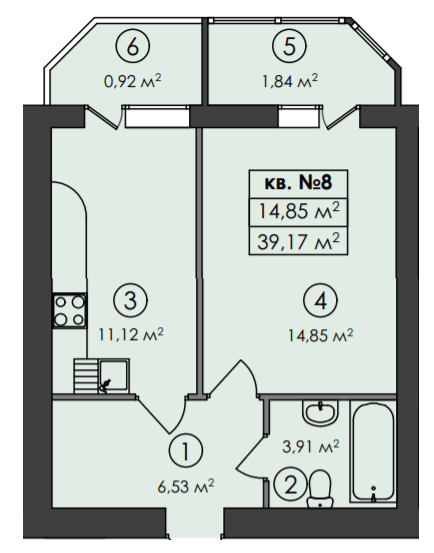 1-комнатная 39.17 м² в ЖК Family-2 от 27 950 грн/м², с. Гатное