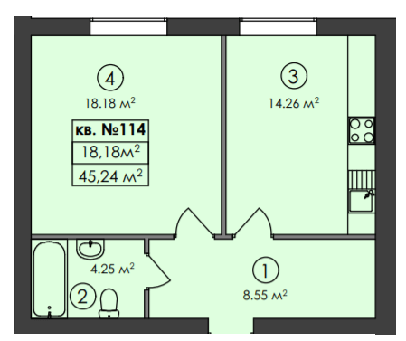 1-кімнатна 45.24 м² в ЖК Family-2 від 27 950 грн/м², с. Гатне