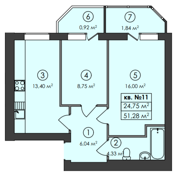 2-кімнатна 51.28 м² в ЖК Family-2 від 23 750 грн/м², с. Гатне