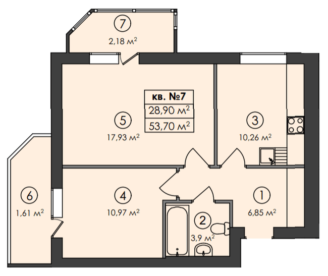2-кімнатна 53.7 м² в ЖК Family-2 від 23 750 грн/м², с. Гатне