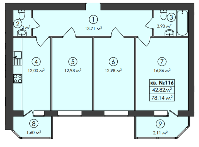 3-комнатная 78.14 м² в ЖК Family-2 от 22 350 грн/м², с. Гатное