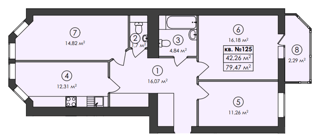 3-кімнатна 79.47 м² в ЖК Family-2 від 22 350 грн/м², с. Гатне
