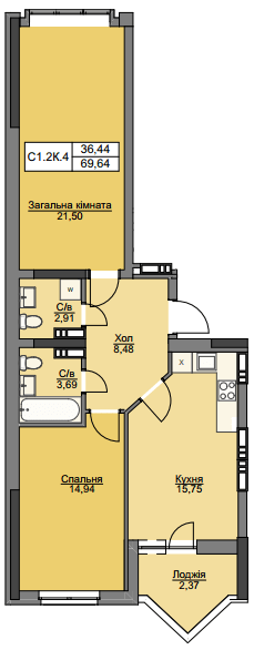 2-кімнатна 69.64 м² в ЖК Вишгород Плаза від 23 000 грн/м², м. Вишгород