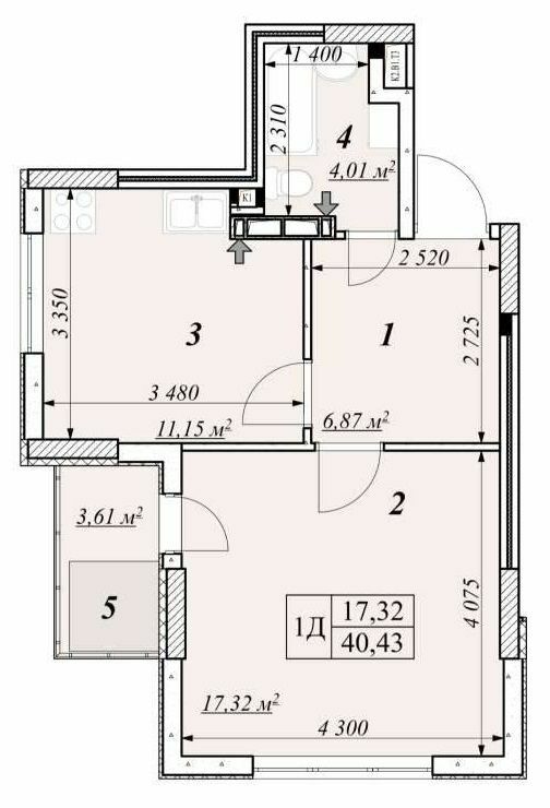 1-кімнатна 40.43 м² в ЖК Зіркова Вежа 2 від 22 800 грн/м², м. Вишгород