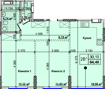 2-кімнатна 64.4 м² в ЖК Нові Теремки від 18 500 грн/м², с. Новосілки