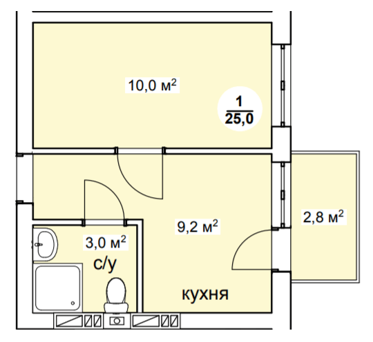 1-комнатная 25 м² в ЖК Новая Дания от 22 500 грн/м², с. Софиевская Борщаговка