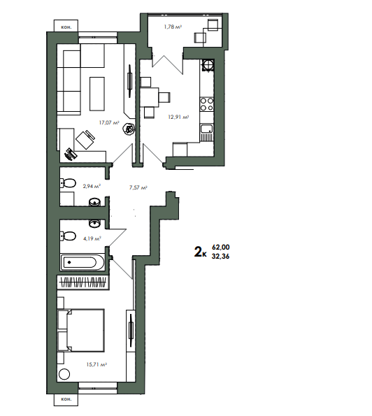 Продаж 2-кімнатної квартири 62 м², Райдужна вул., 30А